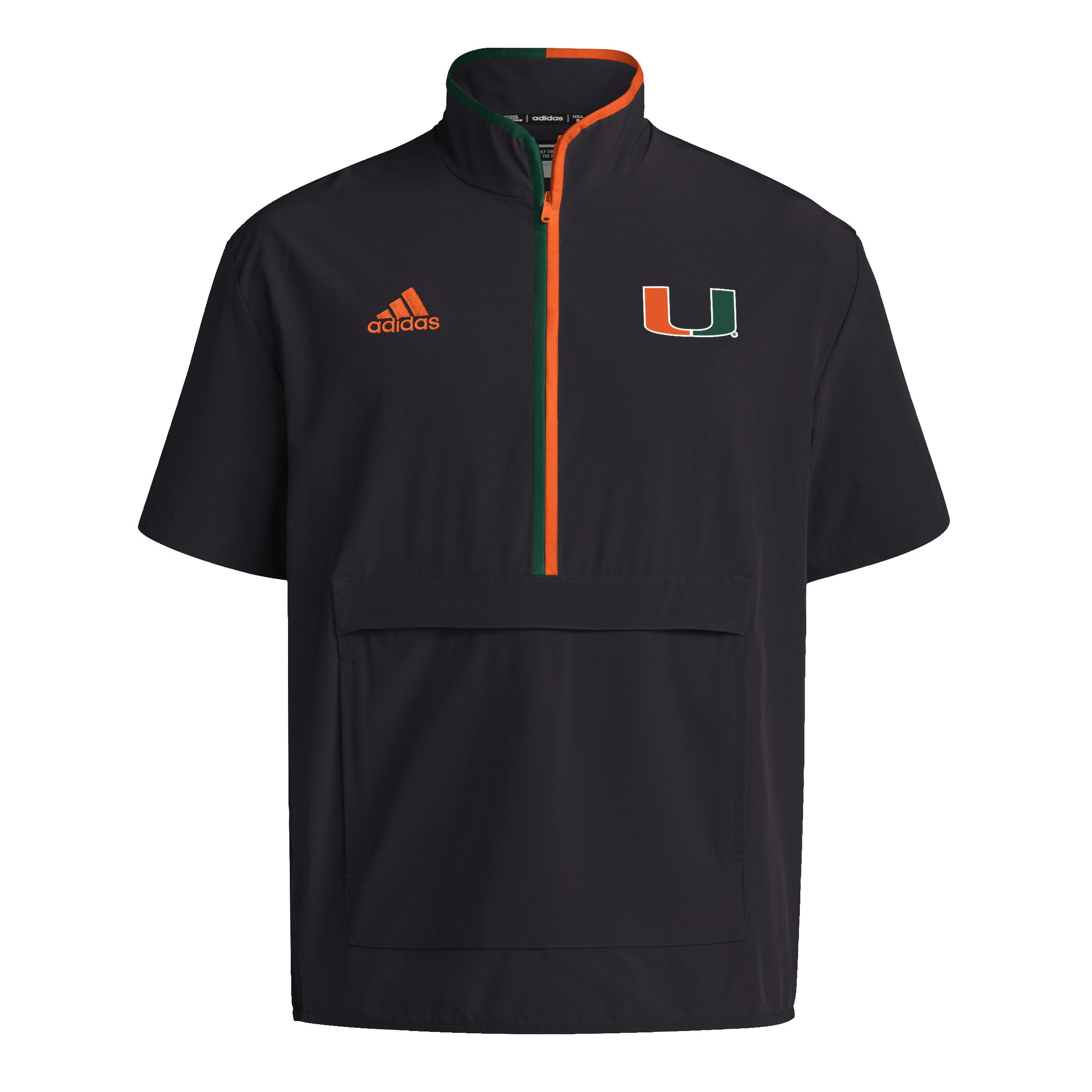 Miami Hurricanes adidas Coaches Sideline Half-Zip Short Sleeve Jacket - Black