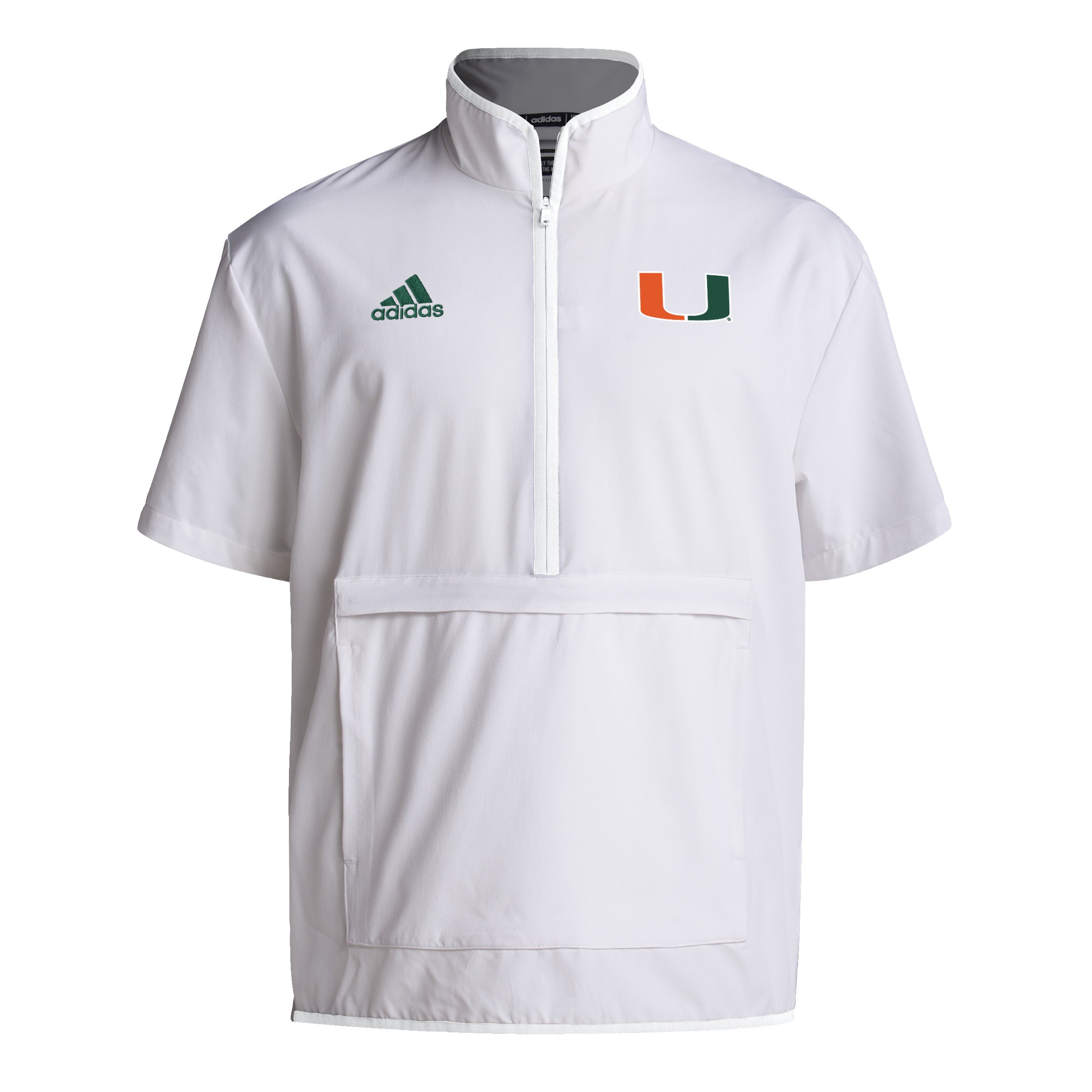 Miami Hurricanes adidas 2024 Coaches Sideline Half-Zip Short Sleeve Jacket - White