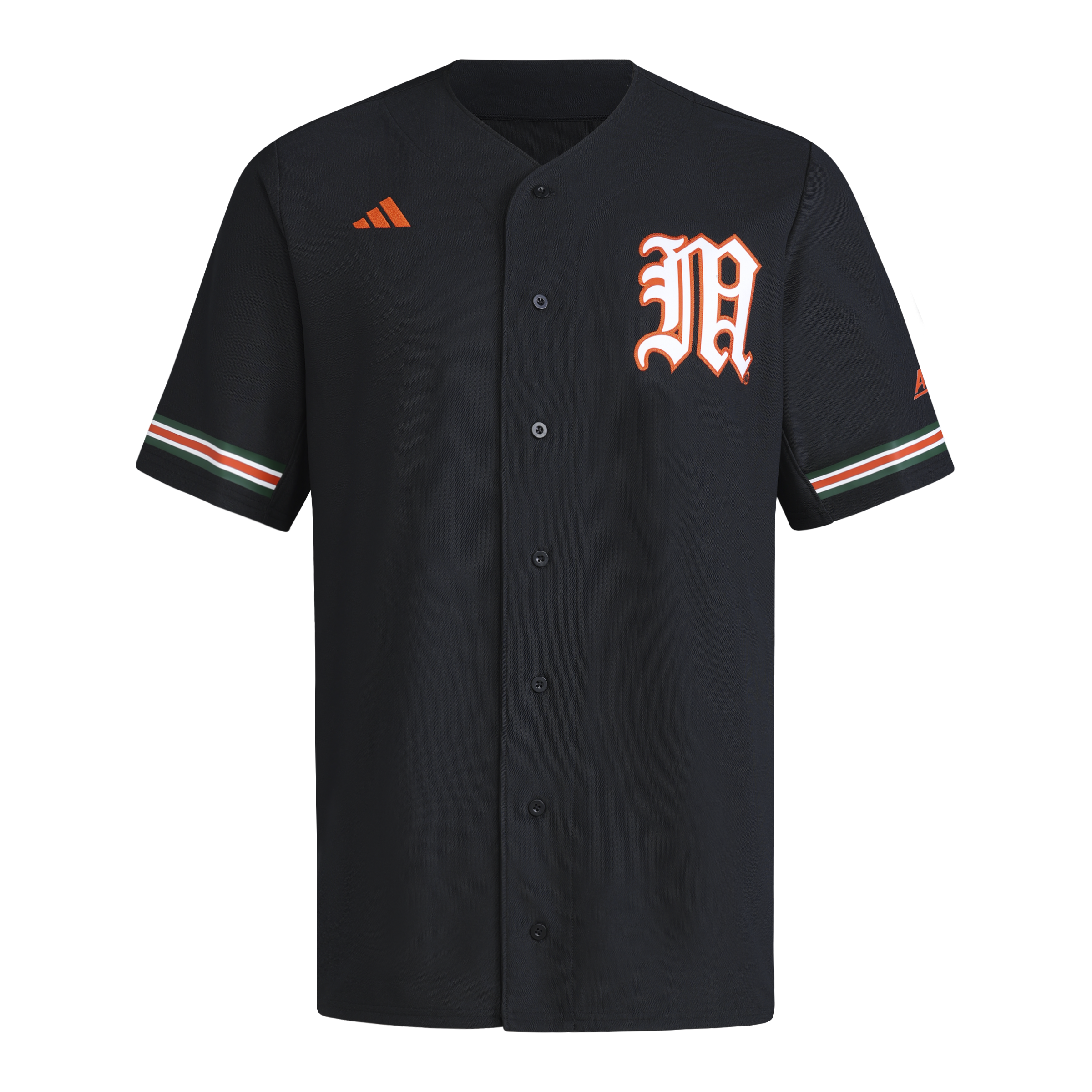 Miami Hurricanes adidas 2025 Button-Up Old English M Baseball Jersey - Black