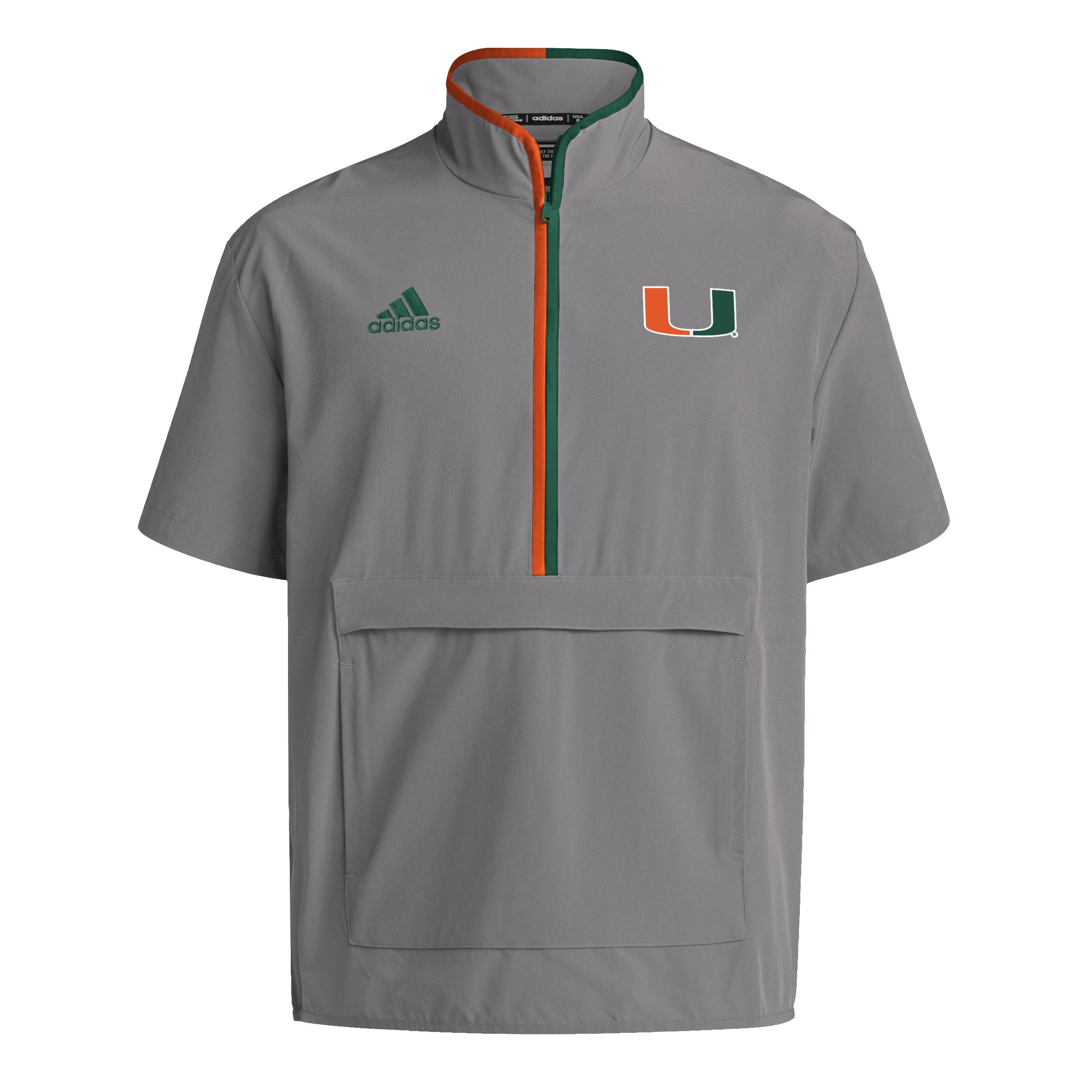 Miami Hurricanes adidas 2024 Coaches Sideline Half-Zip Short Sleeve Jacket - Grey