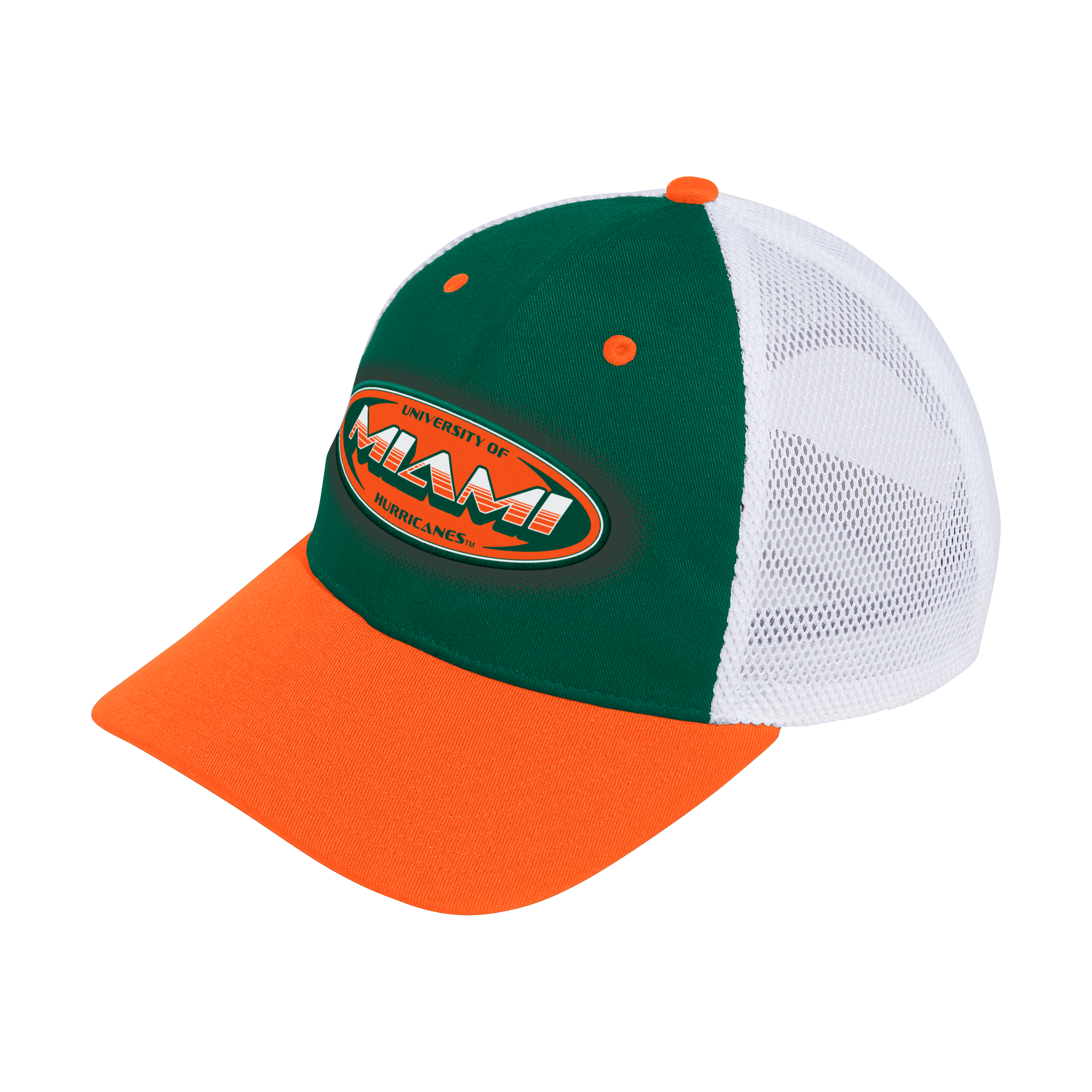 Miami Hurricanes adidas 2025 Tri-Color Relaxed Trucker Hat - Green/Orange/White