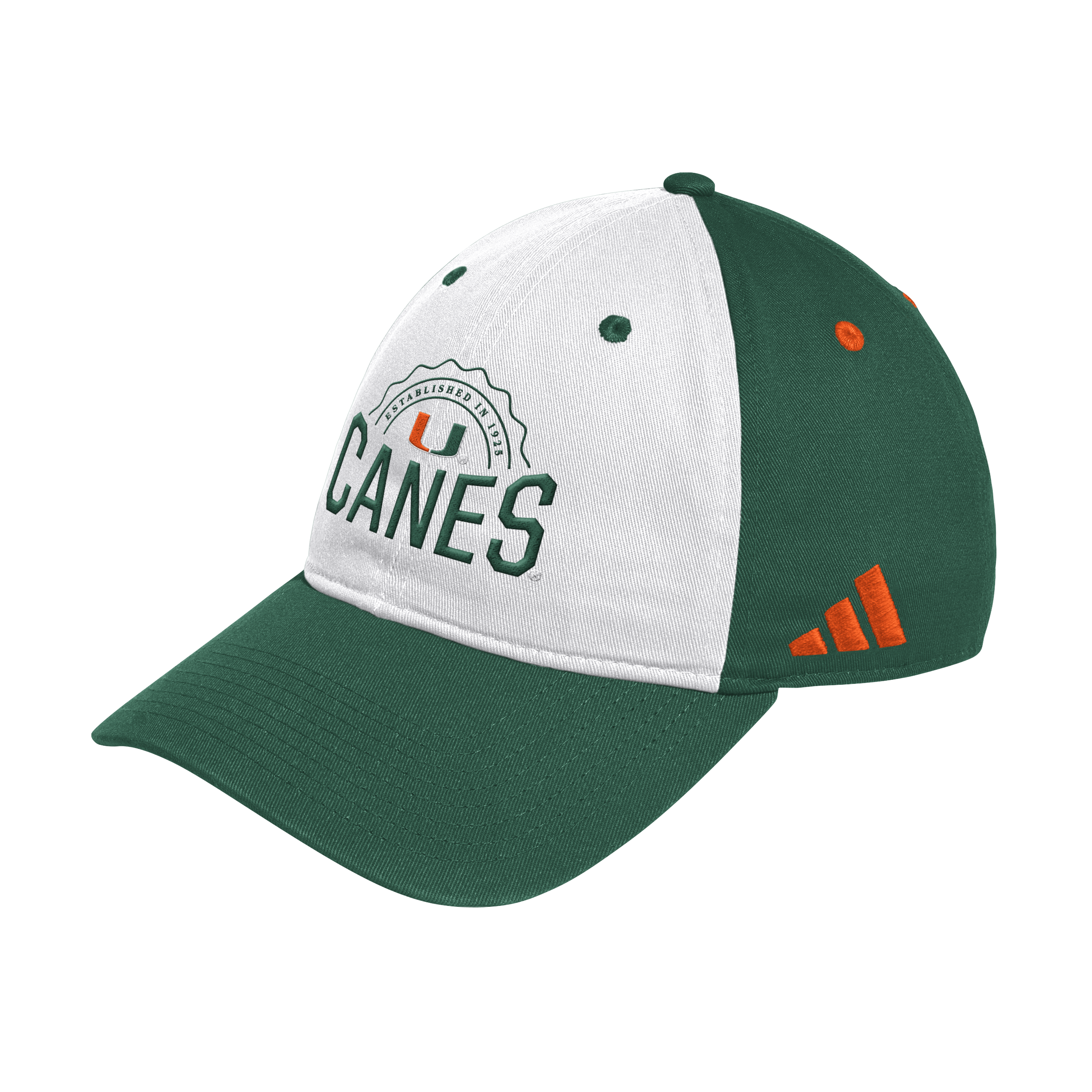 Miami Hurricanes adidas 2025 Half Burst Adjustable Hat - Green/White