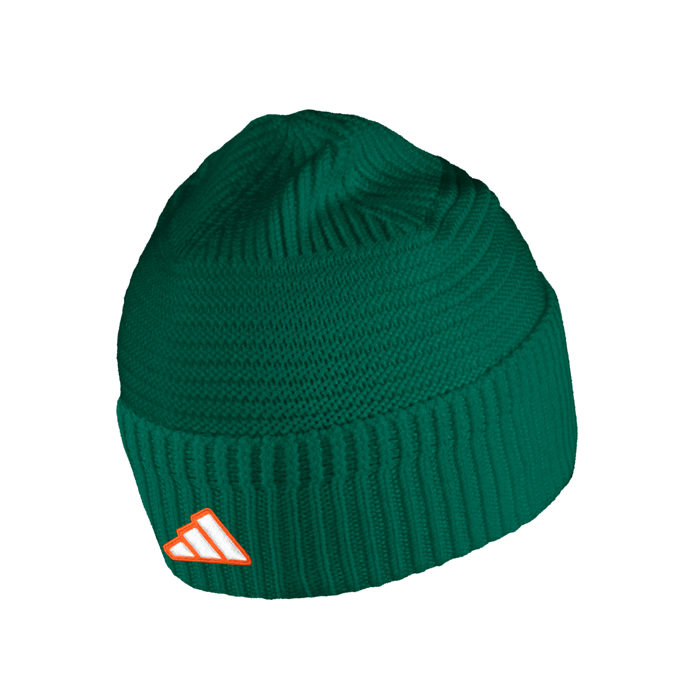 Miami Hurricanes adidas 2025 Old English M Stretchable Cuffed Knit Beanie - Green