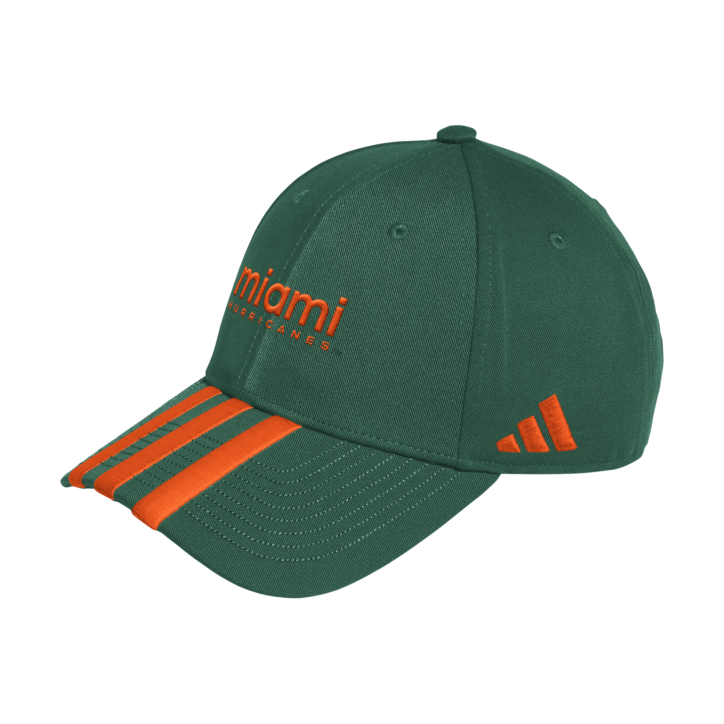 Miami Hurricanes adidas 3-Stripe Racing Structured Adjustable Hat - Green