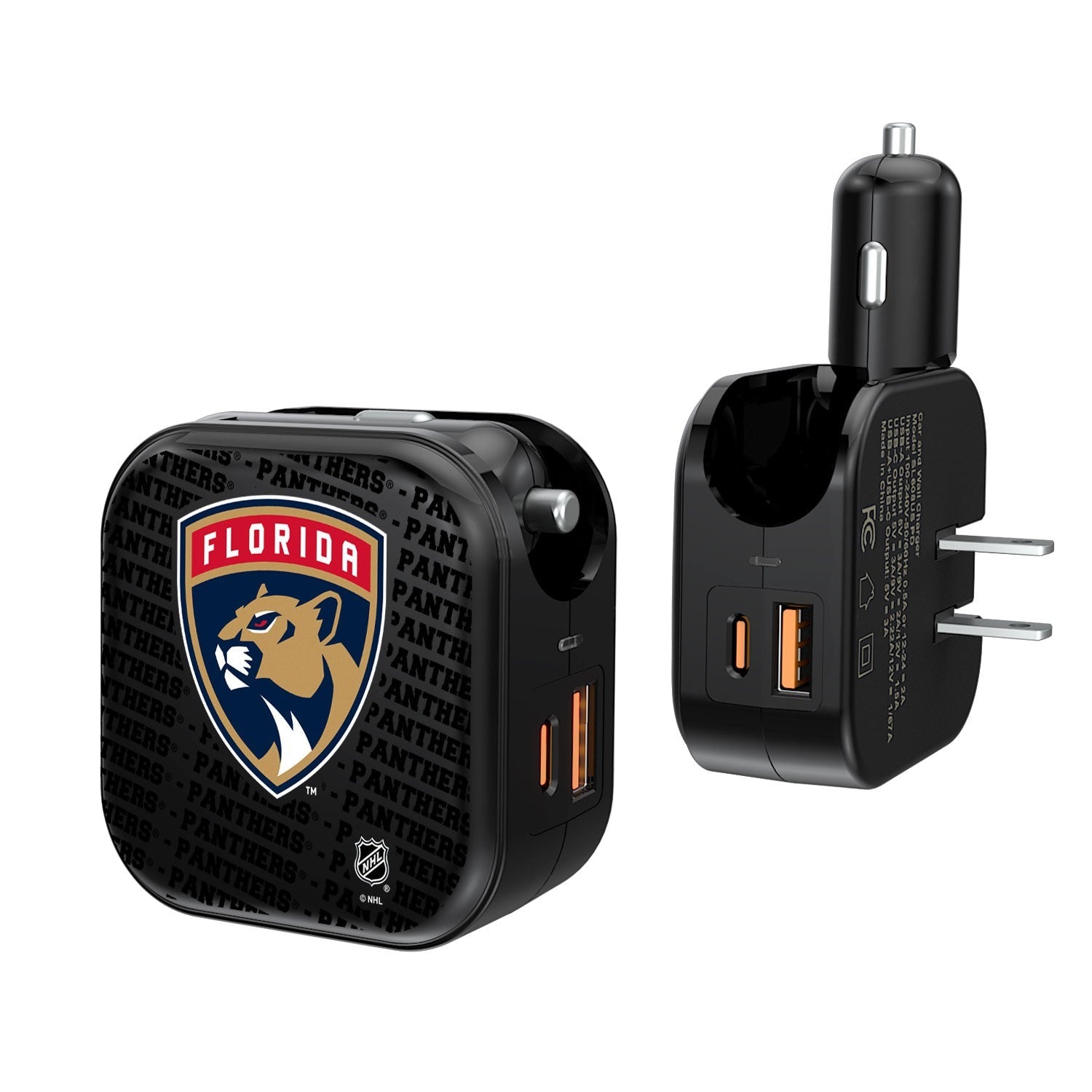 Florida Panthers Blackletter 2 in 1 USB A/C Charger