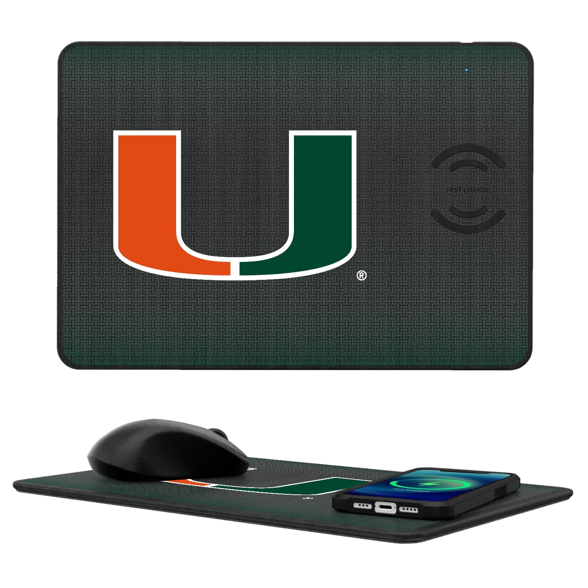 Miami Hurricanes Linen 15-Watt Wireless Charger and Mouse Pad