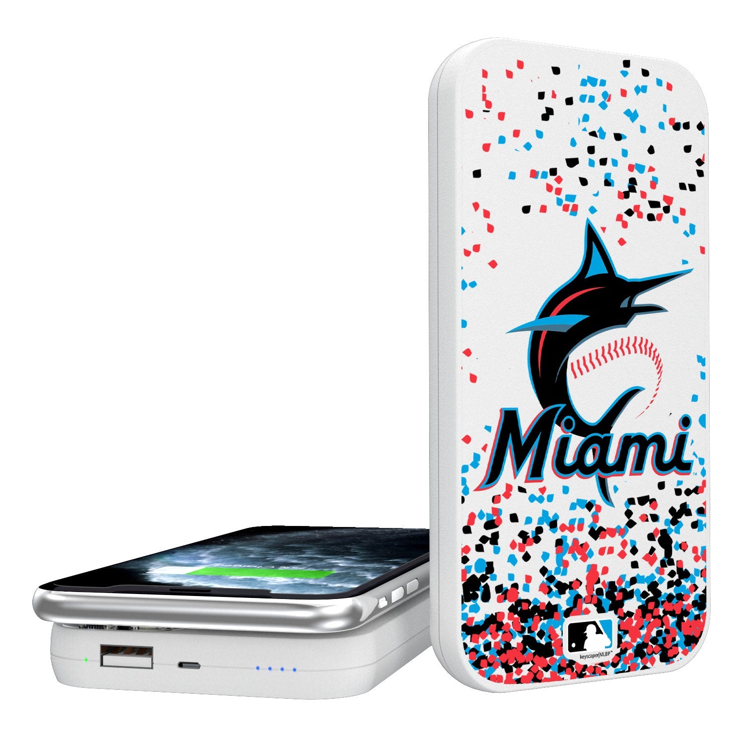 Miami Marlins Confetti 5000mAh Portable Wireless Charger