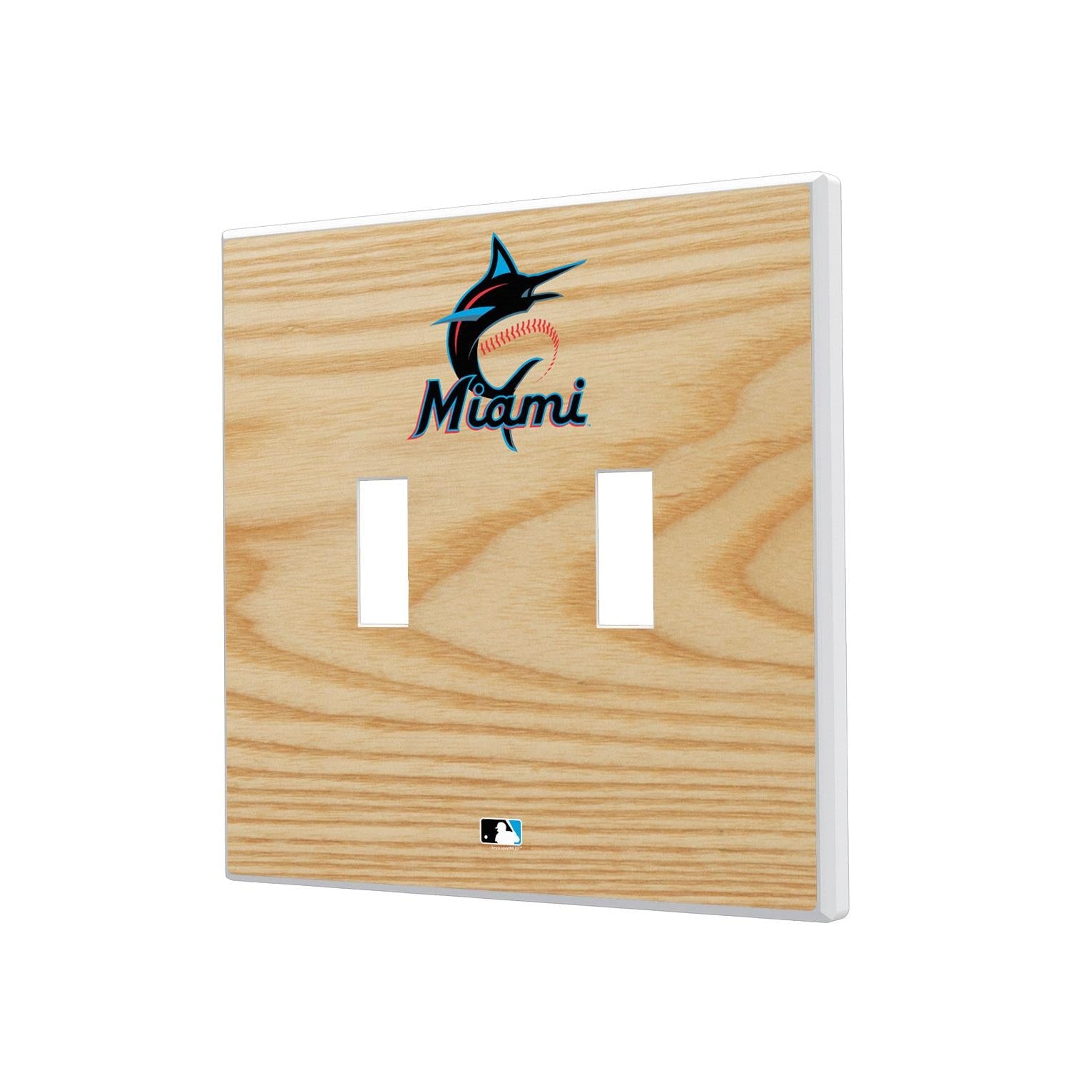 Miami Marlins Wood Bat Hidden-Screw Light Switch Plate