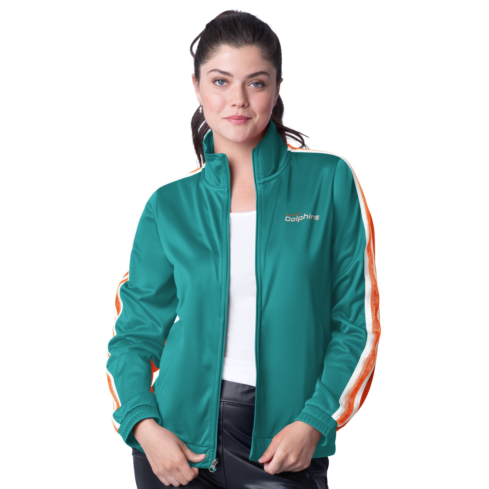 Miami Dolphins Women's G-III Full-Zip Sequence Cheer Jacket - Aqua/Orange