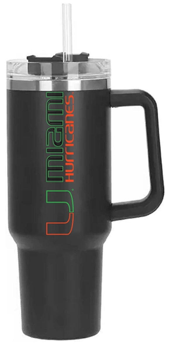 Miami Hurricanes Miami Nights Neon 40 Ounce Stainless Steel Tumbler w/Straw - Black