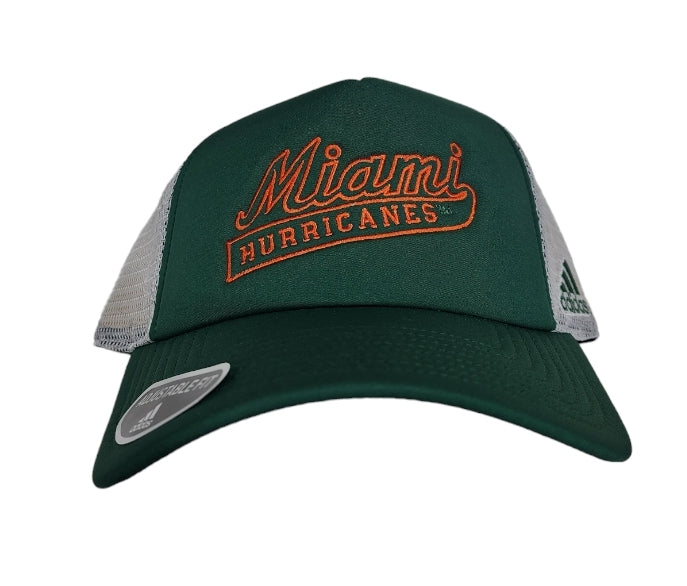 Miami Hurricanes adidas Miami Script Foam Trucker Hat - Green