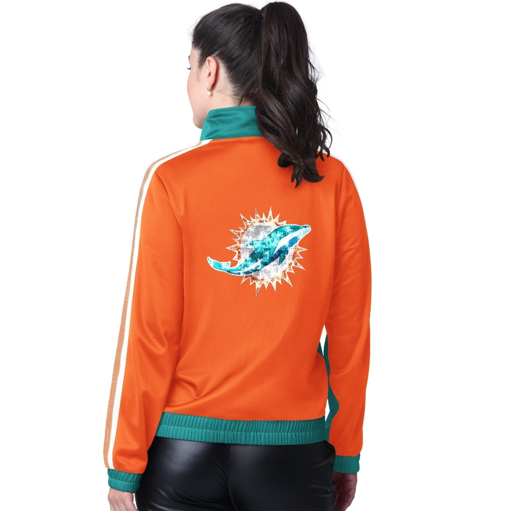 Miami Dolphins Women's G-III Full-Zip Sequence Cheer Jacket - Aqua/Orange