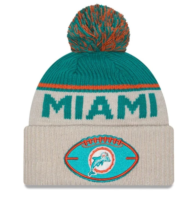 Miami Dolphins New Era Youth Sideline Historic Cuffed Knit Hat - Aqua/Stone