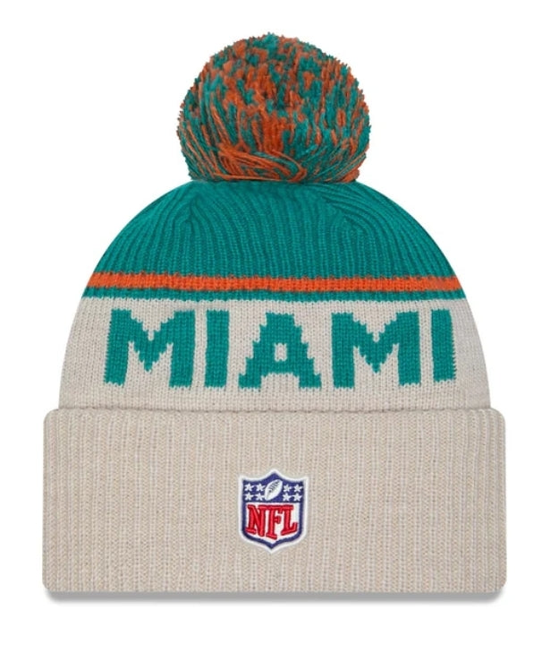 Miami Dolphins New Era Youth Sideline Historic Cuffed Knit Hat - Aqua/Stone