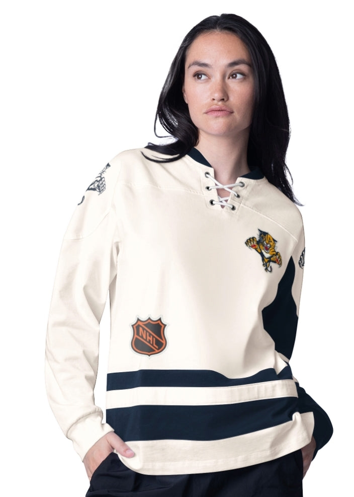 Florida Panthers Women's Starter Historic Laced Pullover - Cream/Navy