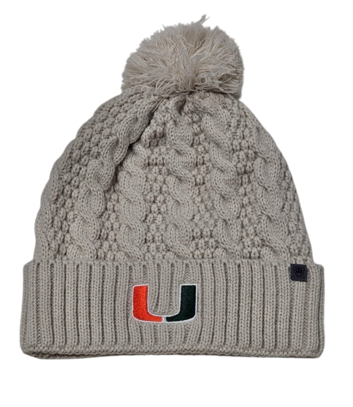 Miami Hurricanes Top of the World Pearl Cuffed Knit Beanie - Cream