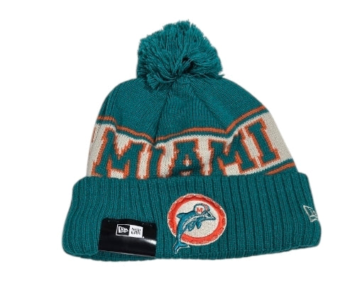 Miami Dolphins New Era 2024 Historic Logo On-Field Knit Pom Cap