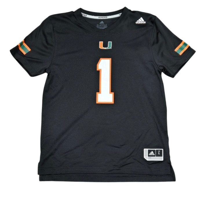 Miami Hurricanes Cam Ward adidas 2024 Youth #1 Football Jersey - Black