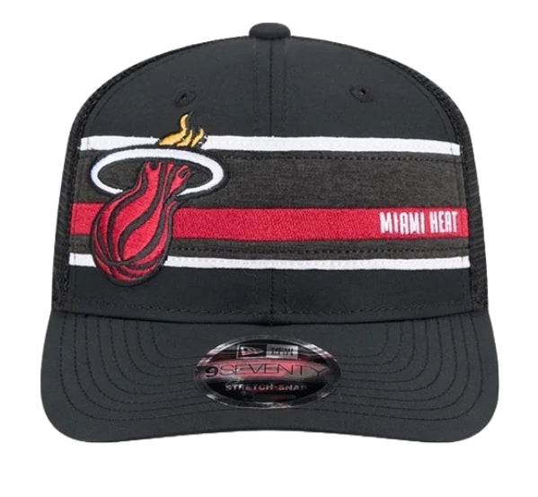 Miami Heat New Era 9Seventy Trucker Striped Mesh Back Stretch-Snap Hat - Black