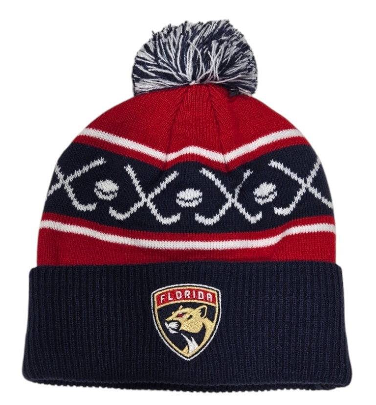 Florida Panthers Youth Pom Cuffed Beanie - Navy/Red