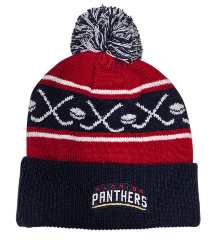 Florida Panthers Youth Pom Cuffed Beanie - Navy/Red