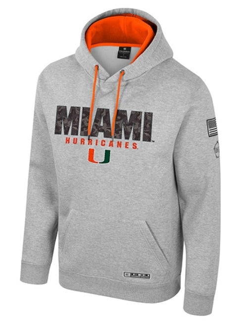 Miami Hurricanes Colosseum Oorah OHT Military Appreciation Pullover Hoodie - Heather Gray