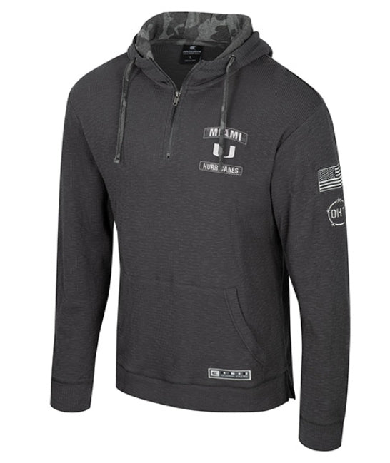 Miami Hurricanes Colosseum OHT Booyah Military Appreciation Waffled 1/4 Zip Pullover Hoodie - Charcoal