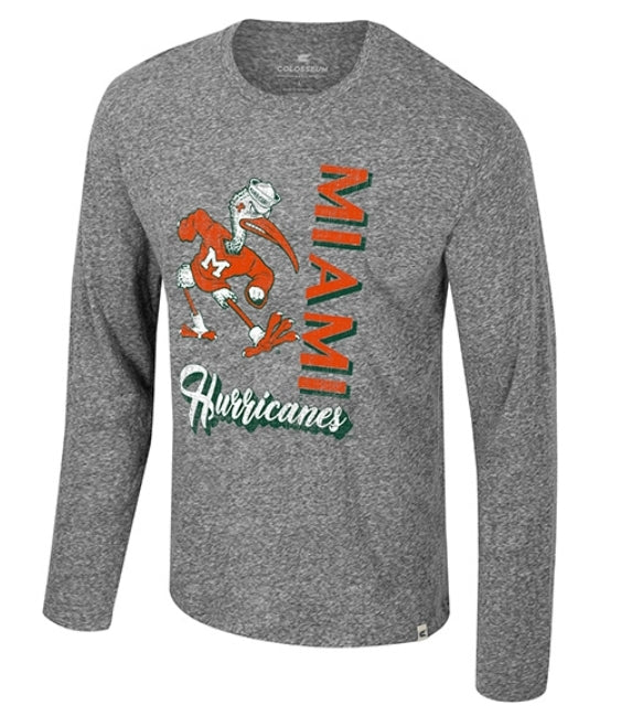 Miami Hurricanes Colosseum Blue Steel Sebastian L/S T-Shirt - Heather Grey