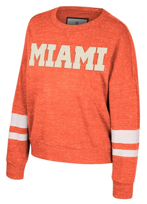 Miami Hurricanes Colosseum Women's Lost City Speckle Crew Fleece Sweatshirt - Orange