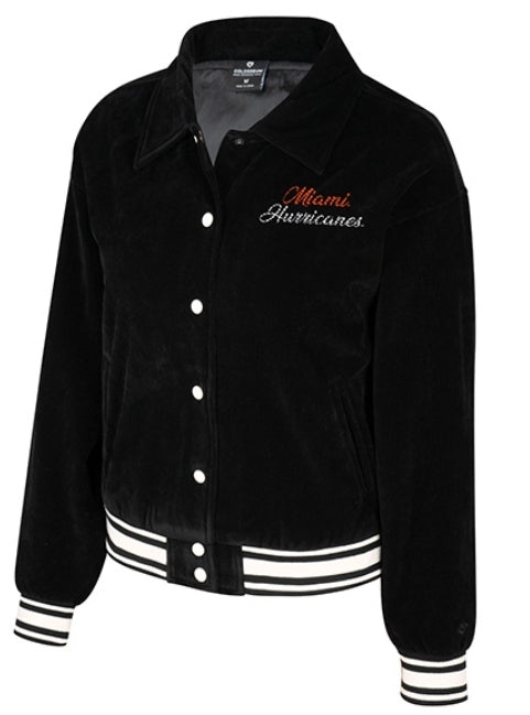 Miami Hurricanes Colosseum Women's Limo Corduroy Bomber Jacket - Black