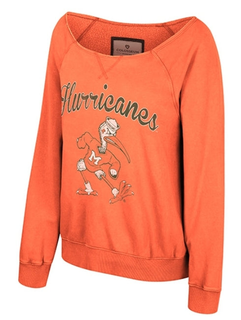 Miami Hurricanes Colosseum Women's For Serious Off the Shoulder Fleece Top - Orange