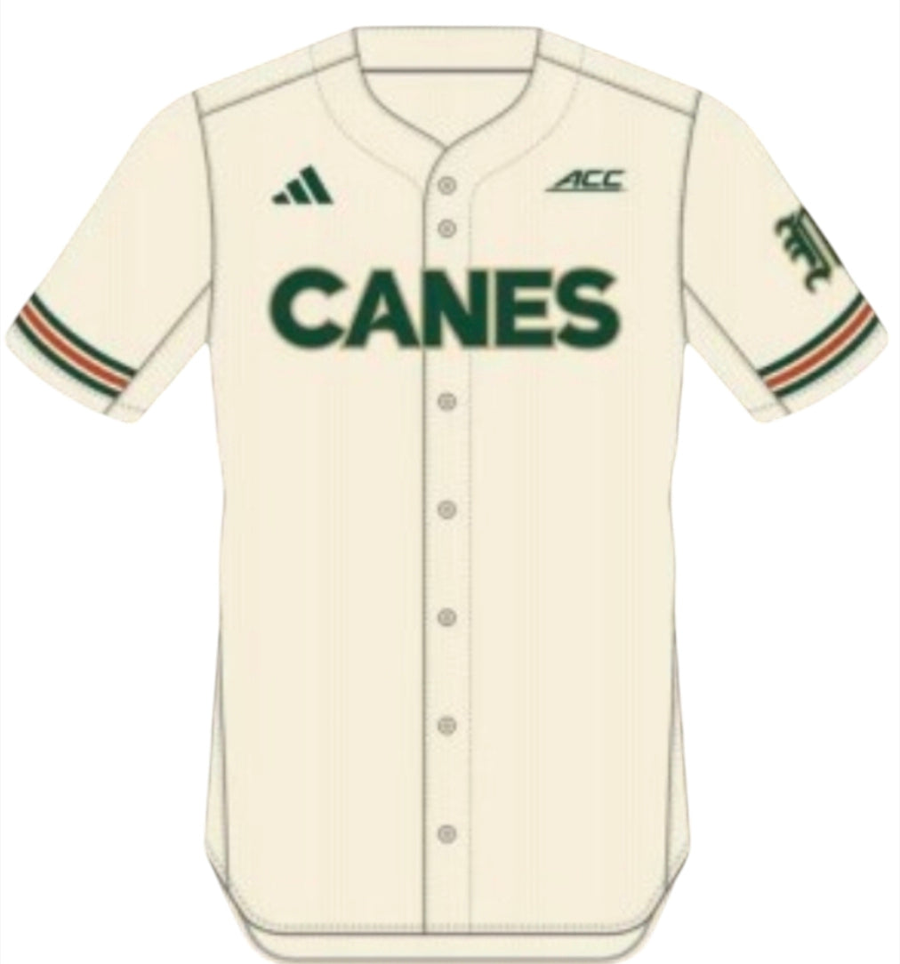 Miami Hurricanes adidas 2025 'CANES' Golden Trim Baseball Jersey - Cream