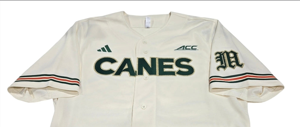 Miami Hurricanes adidas 2025 'CANES' Golden Trim Baseball Jersey - Cream