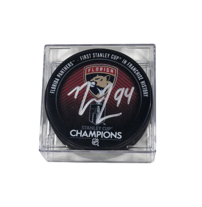 Florida Panthers Ryan Lomberg Autographed Stanley Cup Champs Hockey Puck with JSA COA