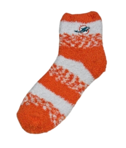 Miami Dolphins For Bare Feet Pro Stripe Fuzzy Socks - Orange/White