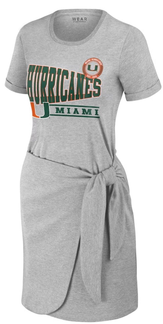 Miami Hurricanes WEAR by Erin Andrews Women's Knotted T-Shirt Dress - Heather Gray