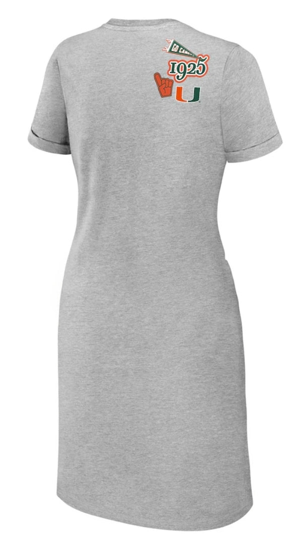 Miami Hurricanes WEAR by Erin Andrews Women's Knotted T-Shirt Dress - Heather Gray