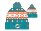 Miami Dolphins New Era Youth Primary Logo Nostalgia Ugly Sweater Knit Pom Cap - Aqua