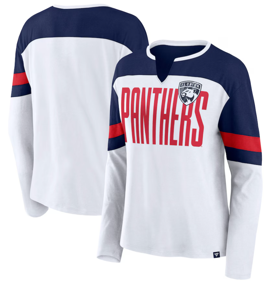 Florida Panthers Women's Frozen Long Sleeve Notch Neck T-Shirt - White/Navy