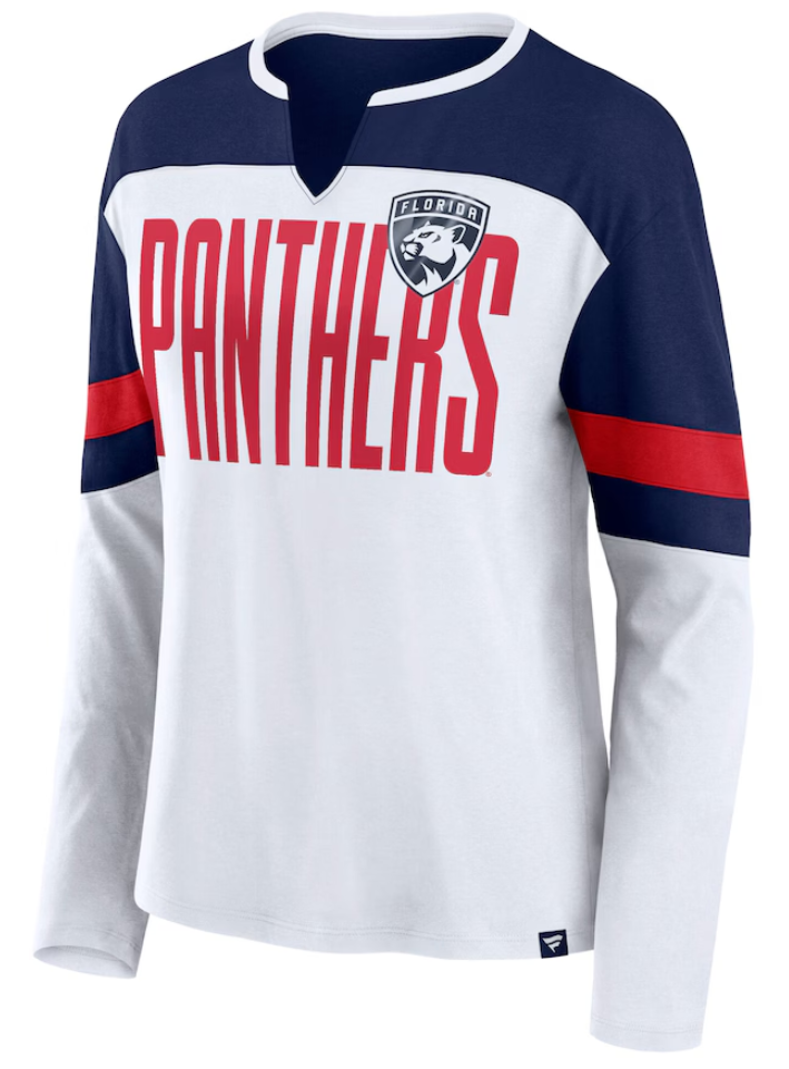 Florida Panthers Women's Frozen Long Sleeve Notch Neck T-Shirt - White/Navy