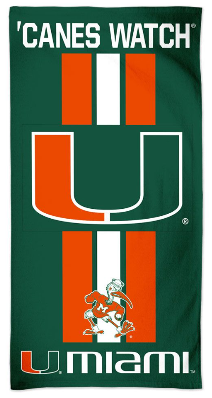 Miami Hurricanes 'Canes Watch' Vintage Sebastian Beach Towel - 30" x 60"