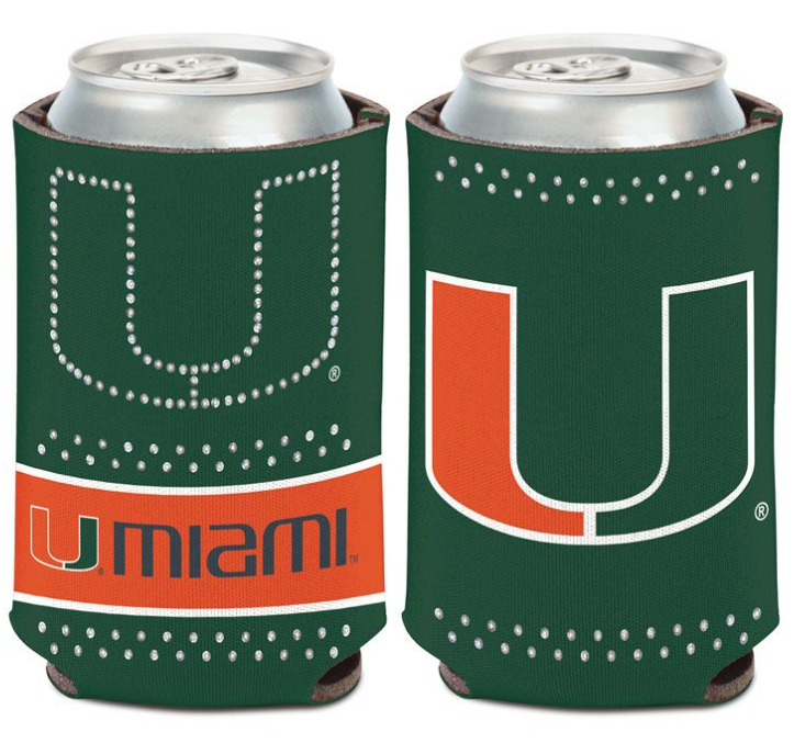 Miami Hurricanes 2-Sided Primary Logo Bling Can Koozie - Green