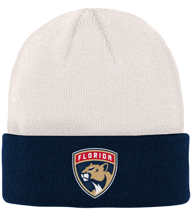 Florida Panthers Youth Primary Logo Bone Crown Cuffed Beanie - White/Navy