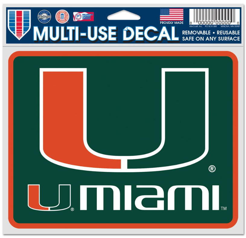 Miami Hurricanes Rectangle Fan Multi-Use Decal - 4" x 5.5"