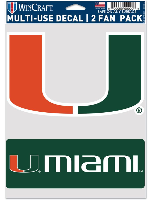 Miami Hurricanes 2-Pack Fan Multi-Use Decal