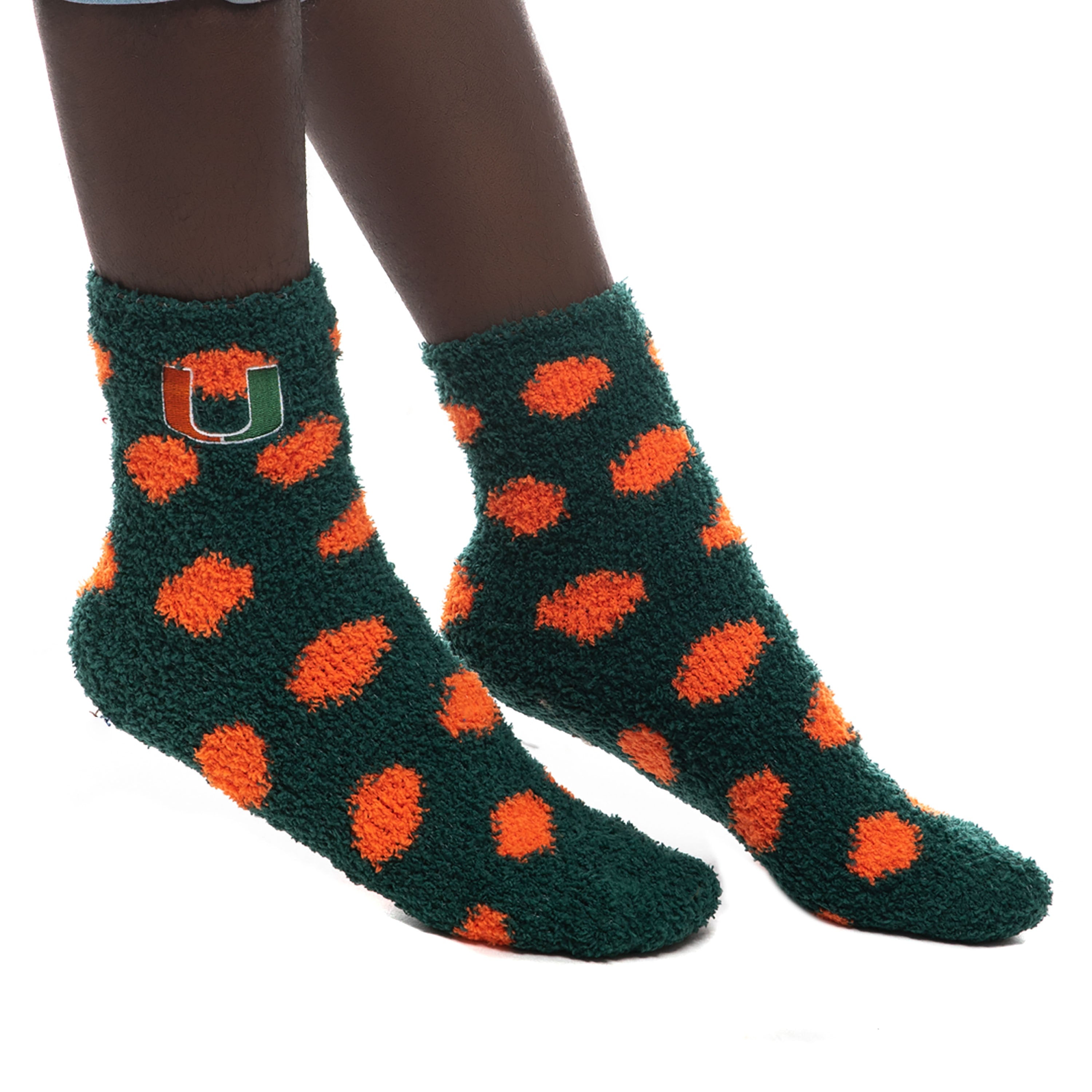 Miami Hurricanes ZooZatz Plush Dot Socks Green/Orange