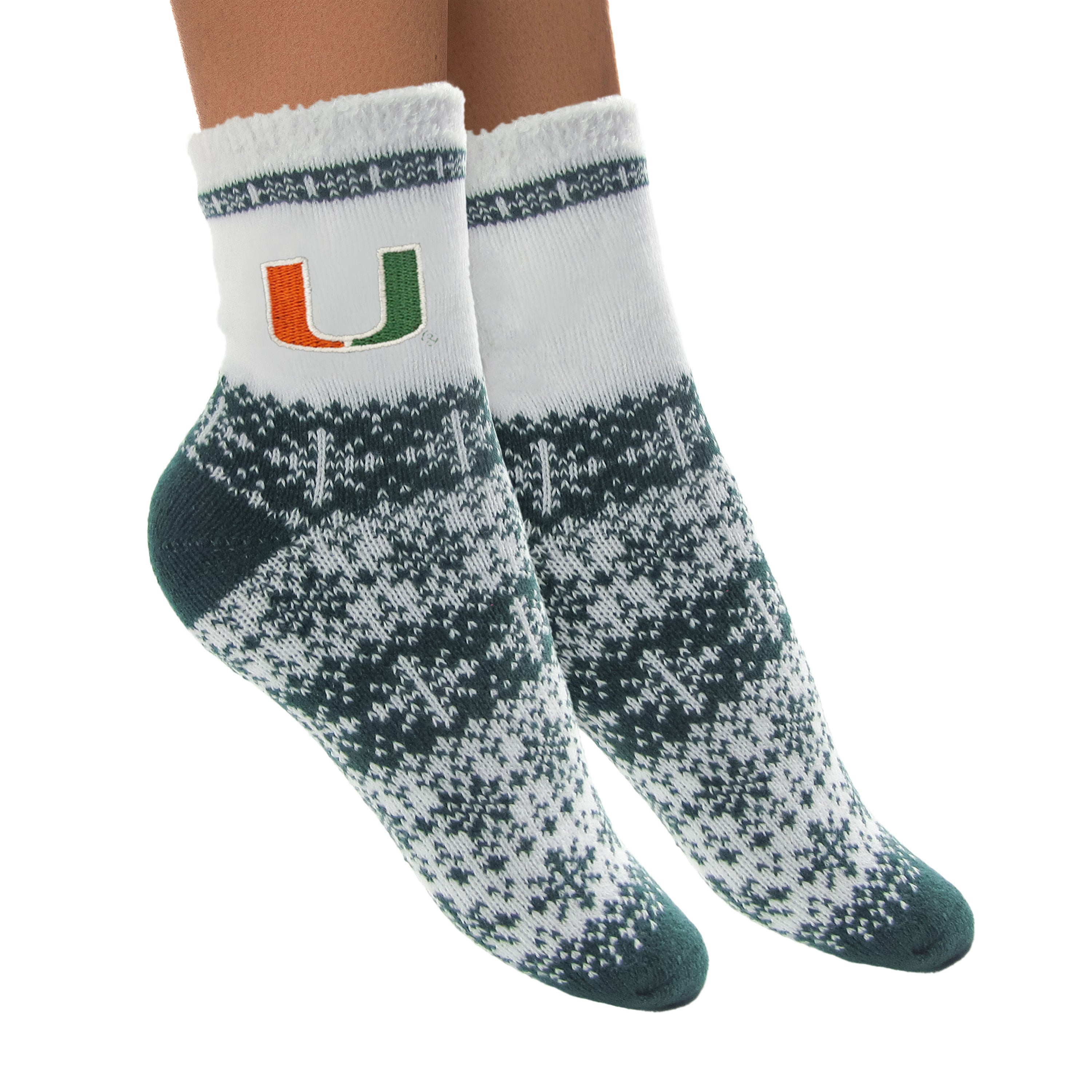 Miami Hurricanes ZooZatz U Holiday Socks - White/Green