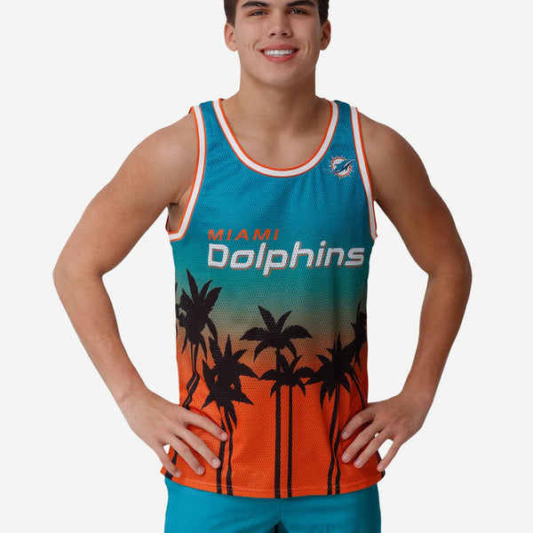 Miami Dolphins Sunset Mesh Tank Top - Aqua/Orange