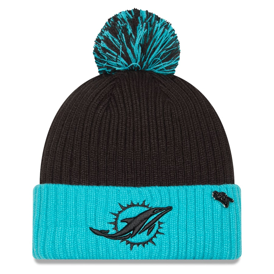 Miami Dolphins New Era 2024 Inspire Change Cuffed Pom Knit Hat - Aqua/Black