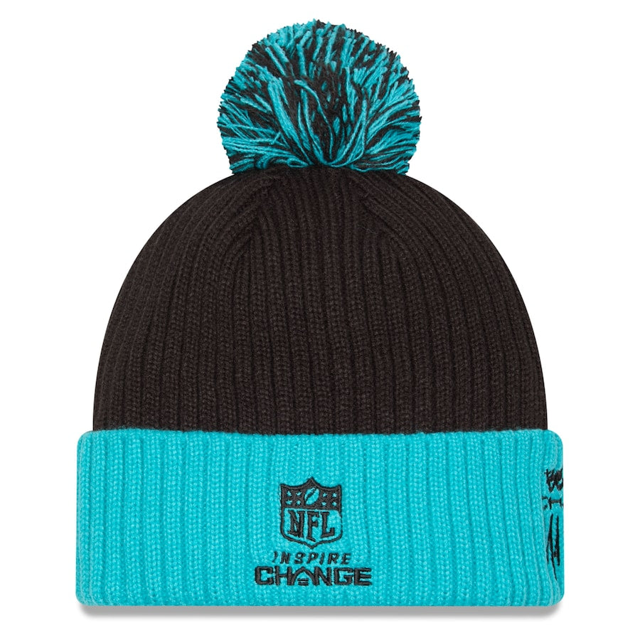 Miami Dolphins New Era 2024 Inspire Change Cuffed Pom Knit Hat - Aqua/Black